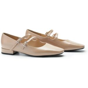 Patent Nude Mary Jane Flats with Double Buckle Straps